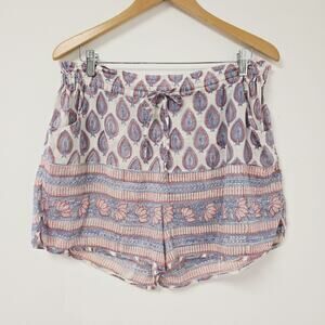 Alicia Bell Shorts Large Womens Cotton Silk Piull-On Paisley Preppy Lounge Flora
